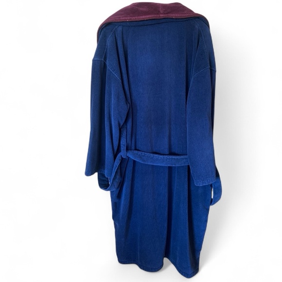Nautica Shawl Robe Navy Burgundy Belted Terry Cloth One Size Loungewear - Picture 3 of 8